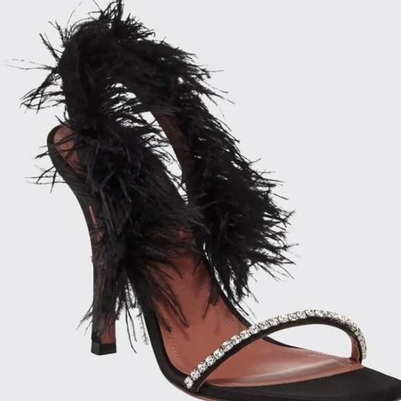 Amina Muaddi ADWOA FEATHER SLING BACK SATIN SANDAL (sz 37) - Picture 2 of 12